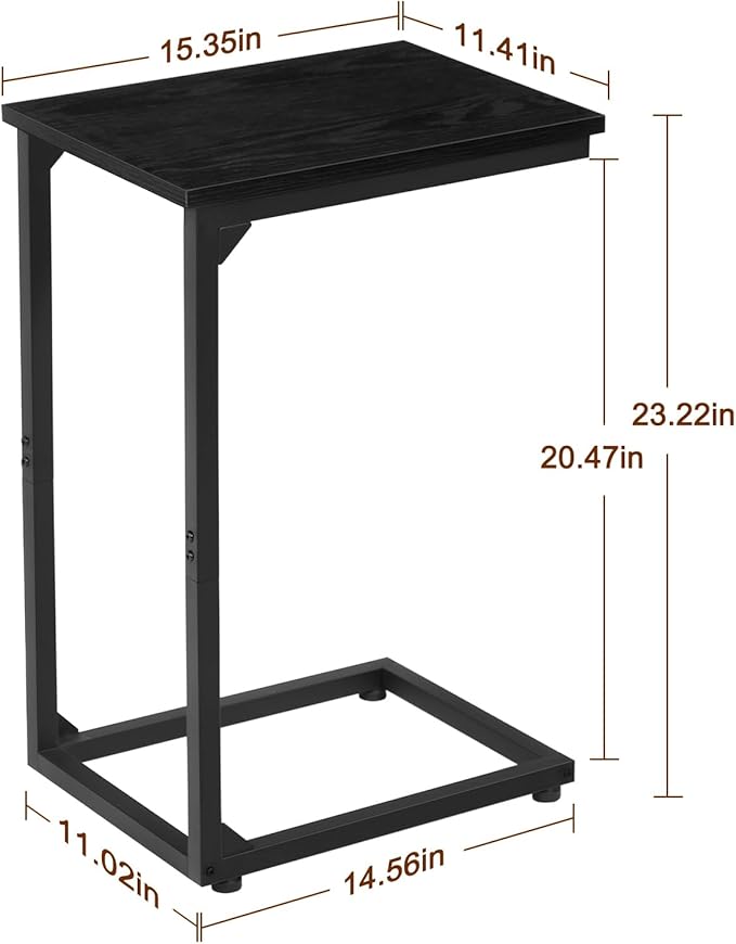 AMHANCIBLE C Shaped End Table Set of 2, Couch Tables That Slide Under, TV Tray Snack Table for Sofa, Small Side Table for Couch, Small Space, Living Room, Black, HET02CBK