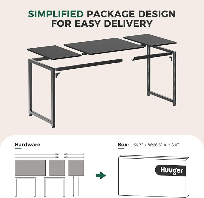 Huuger Computer Desk, 80 Inch Office Desk, Gaming Desk with Storage, Writing Desk Work Desk for Home Office, Study, Long Simple Desk, Large Legroom, Metal Frame, Black