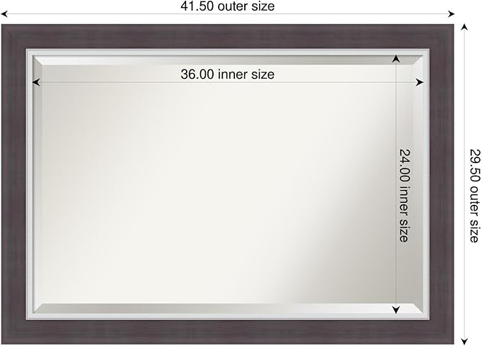 Amanti Art Brown Wall Mirror 30x42 Ellie Brown Silver Rectangle Bathroom Mirror for Wall Decor Living Room, Large Modern Frame, Hangs Horizonally and Vertically, Bathroom Decor, Beveled Edge