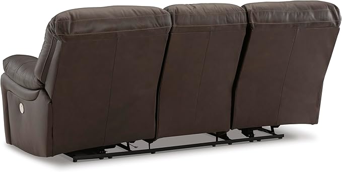 Signature Design by Ashley Leesworth Modern Leather Match Power Reclining Sofa with USB Ports, Dark Brown