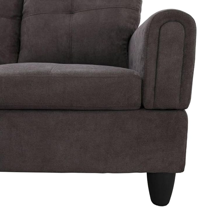 Dark Brown L-Shaped 3-Piece Flannel Sofa with Storage Ottoman Set, Sectional Couch Sofa Set for Living Room, Office, Small Space