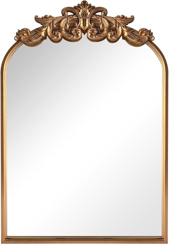 WAMIRRO Ornate Gold Mirror,Vintage Arched Baroque Antique Mirorrs for Living Room Hallway Fireplace Bathroom Entryway 19"X27"