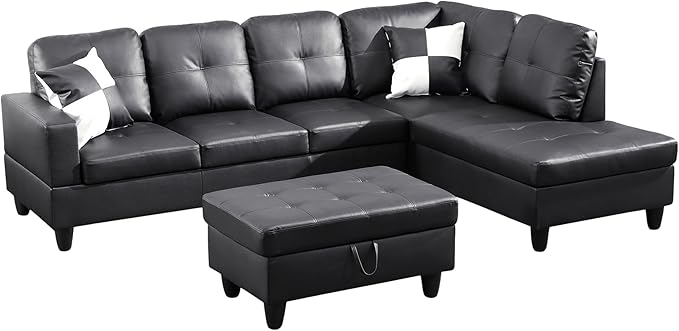 103.5" Oversized Sectional Couch, L Shaped Couch with Storage Ottoman, Modern Modular Sofa with Deep Seat, Sectional Couches for Living Room and Office, Jet Black (Faux Leather)