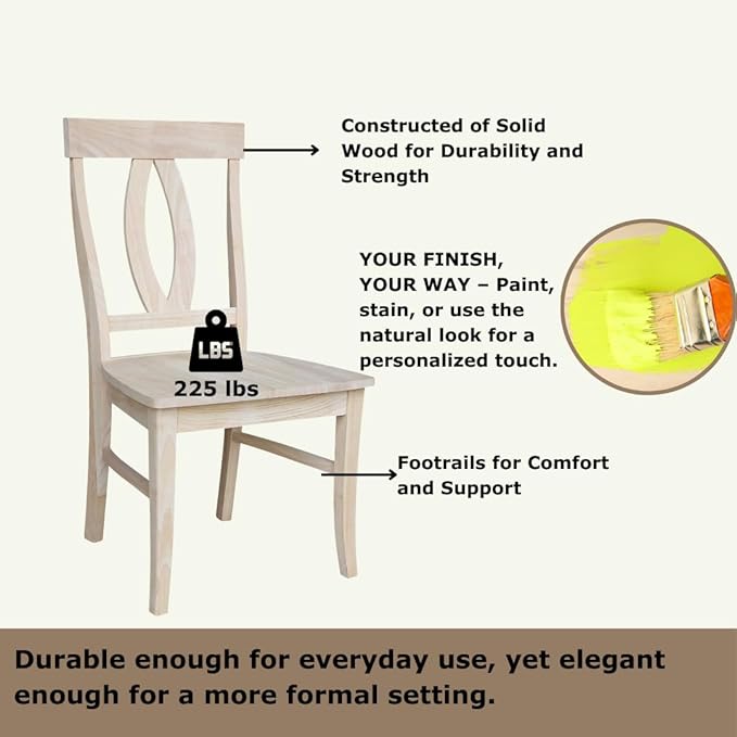 IC INTERNATIONAL CONCEPTS Set of Two Verona Dining Chairs 225lbs wt Capacity, Solid Real Wood, Sturdy Parawood, 21.3"W x 22.6"D x 39.6"H, Unfinished