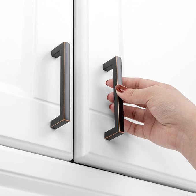 KOOFIZO 30-Pack Solid Square Bar Cabinet Handle - Oil Rubbed Bronze Furniture Pull, 3.8 Inch/96mm Screwhole Distance for Kitchen Cupboard Door, Bedroom Dresser Drawer, Bathroom Wardrobe Hardware
