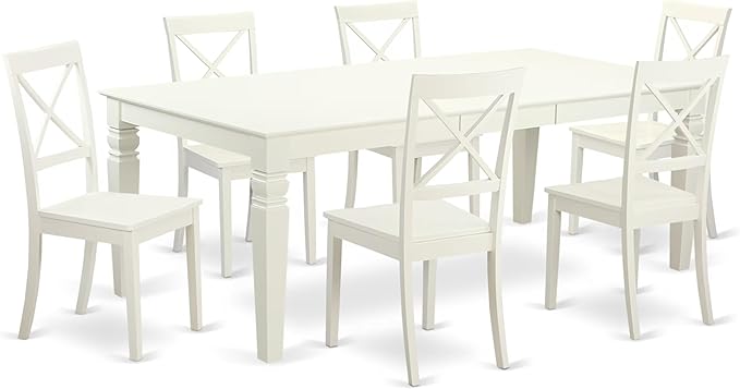 East West Furniture LGBO7-LWH-W 7 Piece Kitchen Table Set Consist of a Rectangle Dining Table with Butterfly Leaf and 6 Dining Room Chairs, 42x84 Inch, Linen White