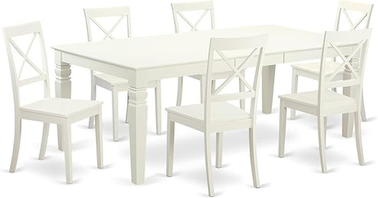 East West Furniture LGBO7-LWH-W 7 Piece Kitchen Table Set Consist of a Rectangle Dining Table with Butterfly Leaf and 6 Dining Room Chairs, 42x84 Inch, Linen White