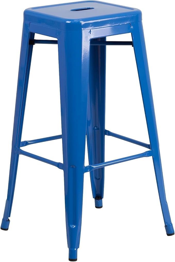 Flash Furniture Lily 4 Pack Commercial Grade 30" High Backless Blue Metal Indoor-Outdoor Barstool with Square Seat