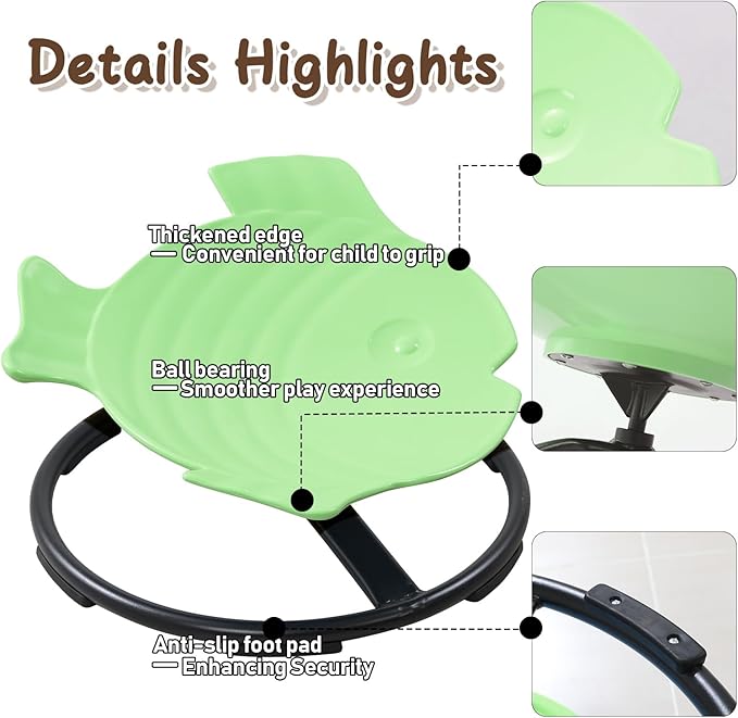 Spinning Chair for Autistic Kids, Sensory Toys for Kids With Autism, 360° Sensory Swivel Chair, Fish-Shaped Spin Seat for Children With ADHD, Safe & Smooth Sit and Spin Improve Balance (Green)