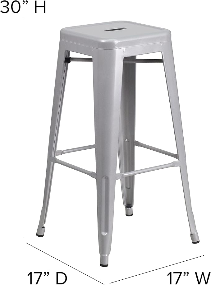Flash Furniture Commercial Grade 30" High Backless Silver Metal Indoor-Outdoor BarStool with Square Seat