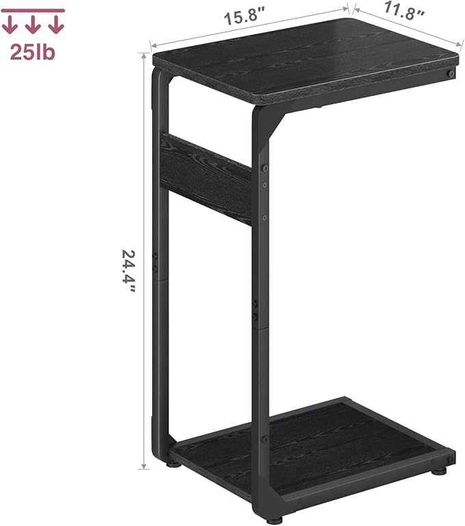 Narrow C-Shaped End Table, Small Side Table for Couch, Sofa TV Tray Table for Living Room, Bedroom, Bedside ET-YB-BK1