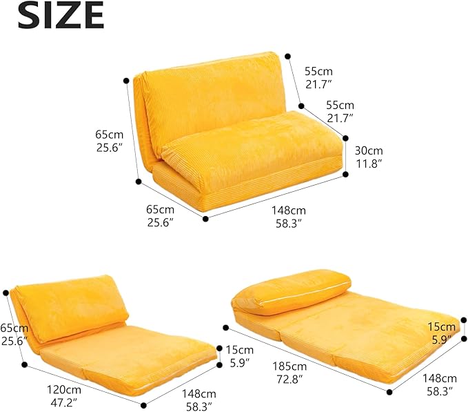 N&V Folding Matress Sofa Bean Bag Bed, Foam Filling Folding Matress Sofa, Includes Removable and Machine Washable Cover, Soft Premium Corduroy (Large, Tuscany)