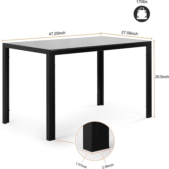Ball & Cast 5 Pieces Dining Table Set with 4 Faux Leather Chairs,Wooden Living Room Furniture W/ 47.25" Rectangle Kitchen Desk,for Restaurant,Home Bistro,White