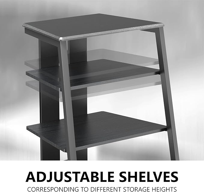 FITUEYES Design 4-Tier AV Media Stand Corner Shelf Stand Wooden Corner Shelves Component Cabinet Stereo Rack Audio Tower with Height Adjustable Wooden Shelves for/Xbox One/ps4 (Black)