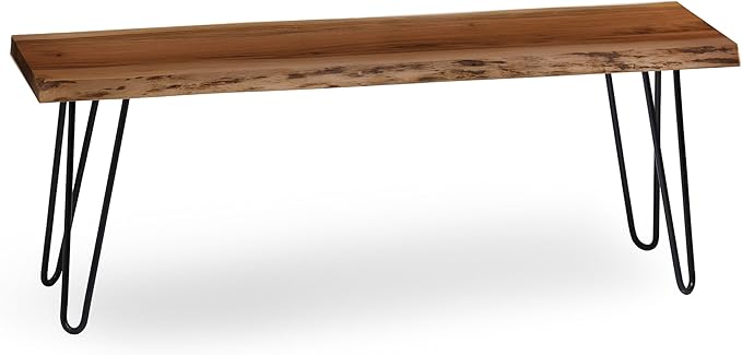 Alaterre Furniture 48” Live Edge Dining Bench – Rustic Industrial Farmhouse Solid Acacia Wood with Metal Hairpin Legs – Ideal for Dining Room, Kitchen, or Entryway