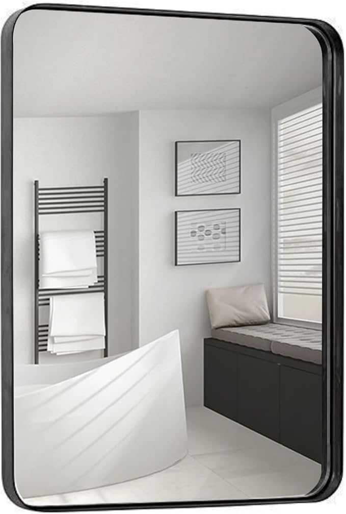 Hamilton Hills 22x30 inch Metal Bronze Frame Mirror for Bathroom | Brushed Rectangular Rounded Corner Vanity | 2" Deep Set Design Large Wall Mirrors Decorative | Hangs Horizontal and Vertical
