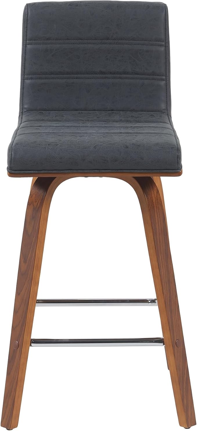 Vienna Modern Counter Height Swivel Bar Stool with Vintage Black Upholstered Seat and Walnut Finished Wood Frame Set of 2