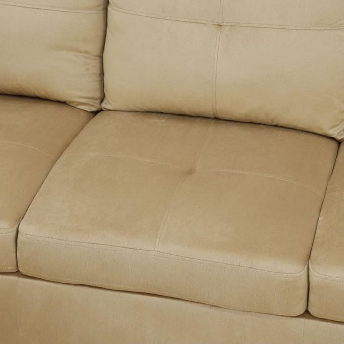 Beige L-Shaped 3-Piece Flannel Sofa with Storage Ottoman Set, Sectional Couch Sofa Set for Living Room, Office, Small Space