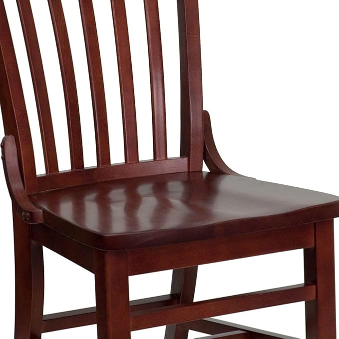 Flash Furniture Hercules Series School House Back Wood Restaurant Chair, Classic Armless Dining Chair for Restaurants/Kitchens, Mahogany Wood Finish