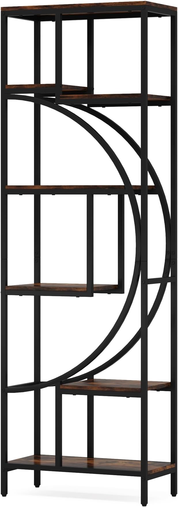 Geometric Bookshelf, 70.9" Tall Bookcase with 7-Shelf Open Shelves, Wood Metal Book Shelf Display Rack Storage Shelving Unit for Office, Bedroom, Living Room, Easy Assembly, Rustic Brown