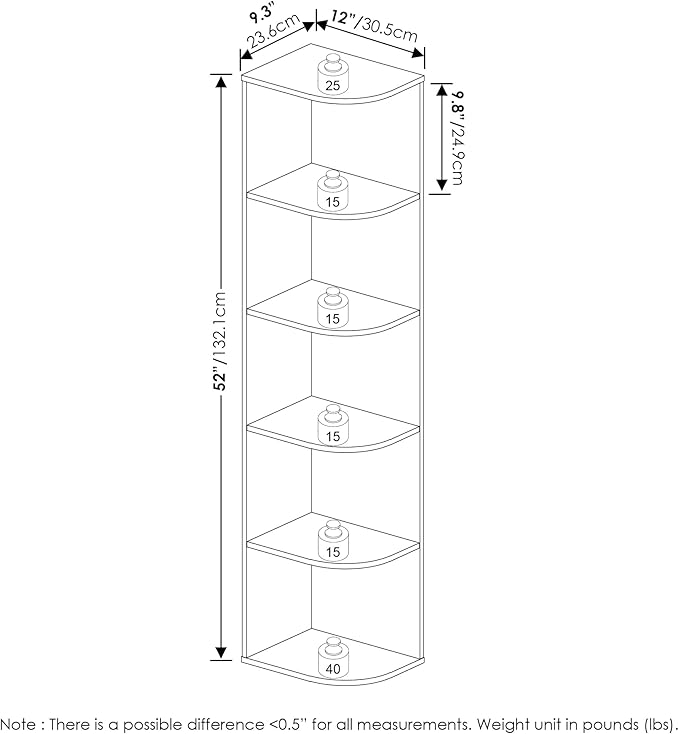 Furinno Pasir 5-Tier Corner Open Shelf Bookcase, French Oak