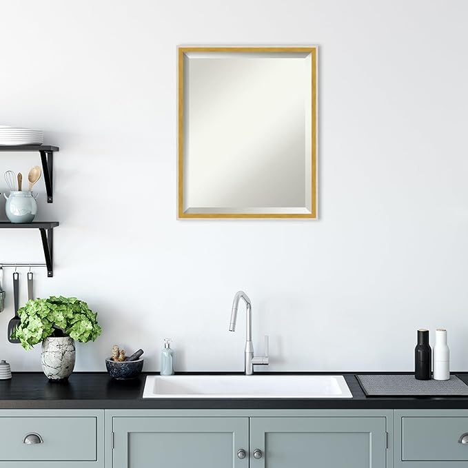 Amanti Art White Bathroom Mirror for Over Sink, 21x17 Paige White Gold Rectangle Vanity Mirror, Small Modern Contemporary Wood Frame, Hangs Horizonally and Vertically, Bathroom Wall Decor, Beveled