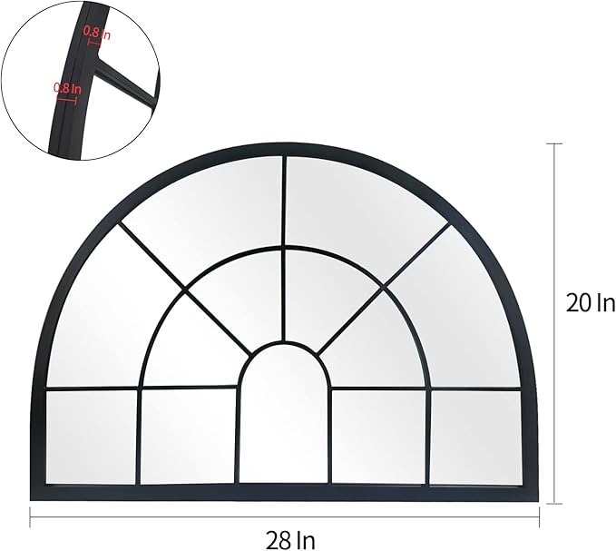 WAMIRRO Arched Window Pane Mirror Decor,Farmhouse Mantel Mirrors for Fireplace/Living Room,28"X20"…