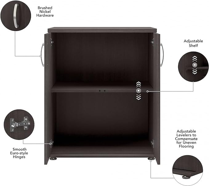 Bush Business Furniture Universal Floor Cabinet with Doors, Vertical Office Storage Unit with Adjustable Shelving for Workspace, Storm Gray