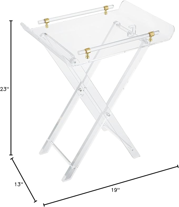 LIKENOW Furniture Acrylic Folding Tray Tables for Living Room,Bedroom,Lobby,Clear Small Side Tables with Handle for Coffee,Drink,Food,Snack,Modern Foldable Lucite End Table with X Leg for Decor