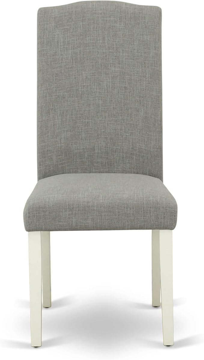 East West Furniture ANEN5-LWH-06 5 Piece Dining Room Furniture Set Includes a Round Kitchen Table with Pedestal and 4 Dark Shitake Linen Fabric Parsons Dining Chairs, 36x36 Inch, Linen White