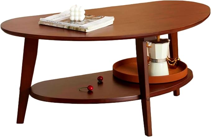 Mid Century Modern Coffee Table with Storage, 2 Tier Oval Round Coffee Tables for Living Room Home Office, FSC Certifiled 100% Solid Bamboo Wood Center Table Easy Assemble (Espresso)