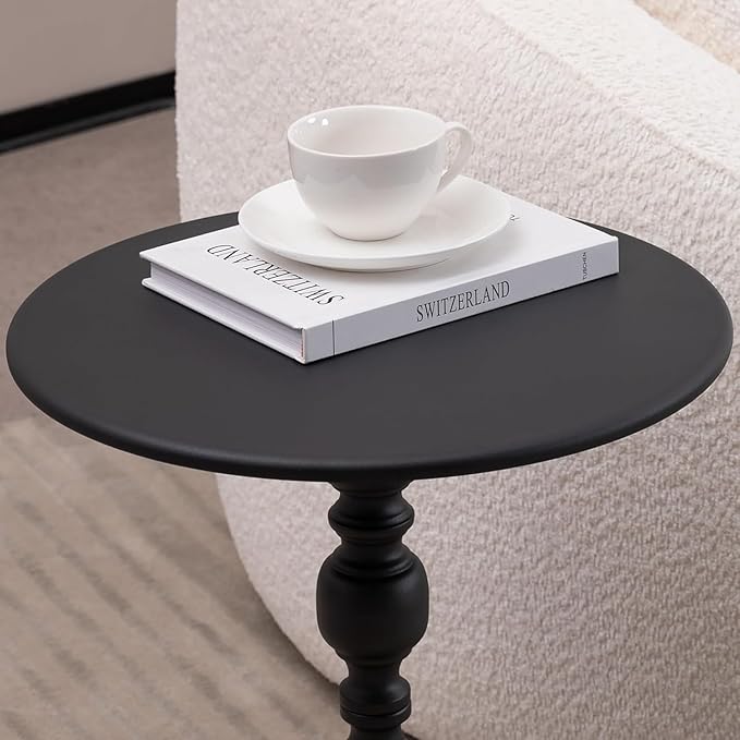 Drink Table for Small Spaces, Martini Table Cocktail Tables Drink Stand, Modern Small Side Pedestal Table, Accent End Metal Round Coffee Table for Living Room, Bedroom, Patio, Bar, Black