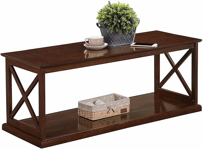 Convenience Concepts Coventry Coffee Table 47" - Farmhouse Center Accent with Storage Shelf for Transitional, Modern Living & Family Room, Espresso