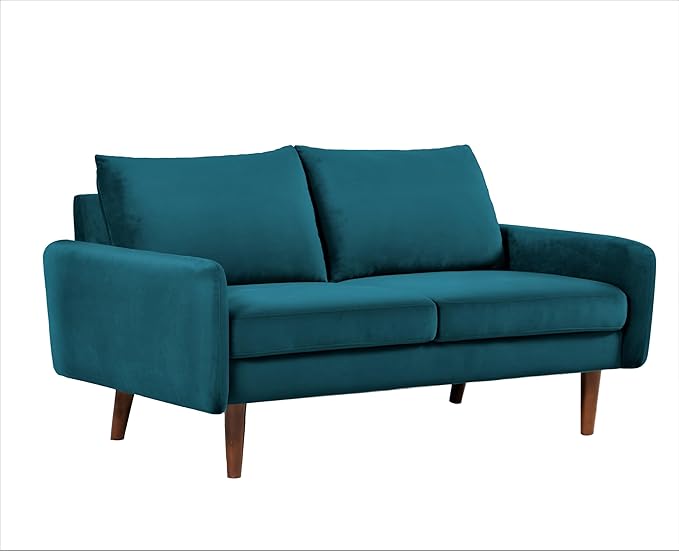 Container Furniture Direct Kent Velvet Loveseat Sofa for Modern Living Rooms and Compact Spaces, Comfy 2 Seater Couch Studio Apartment Furniture with Sleek Design, Greenish Blue