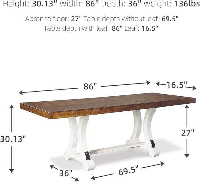 Signature Design by Ashley Valebeck Farmhouse Rectangular Extension Dining Table, Fits up to 8, White & Brown