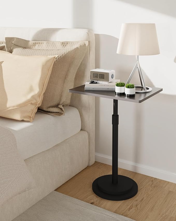 Small Side Table, Height Adjustable Nightstand, Square Indoor Metal Plant Stand, for Living Room, Bedroom, Office, Bathroom, 1 Pack, Dark Brown, GBZ001RZ-1