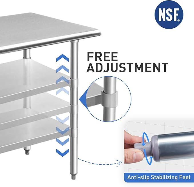 ROCKPOINT Stainless Steel Table for Prep & Work 18x24 Inches, NSF Metal Commercial Kitchen Heavy Duty Table with Adjustable Under Shelf and Table Foot for Restaurant, Home and Hotel