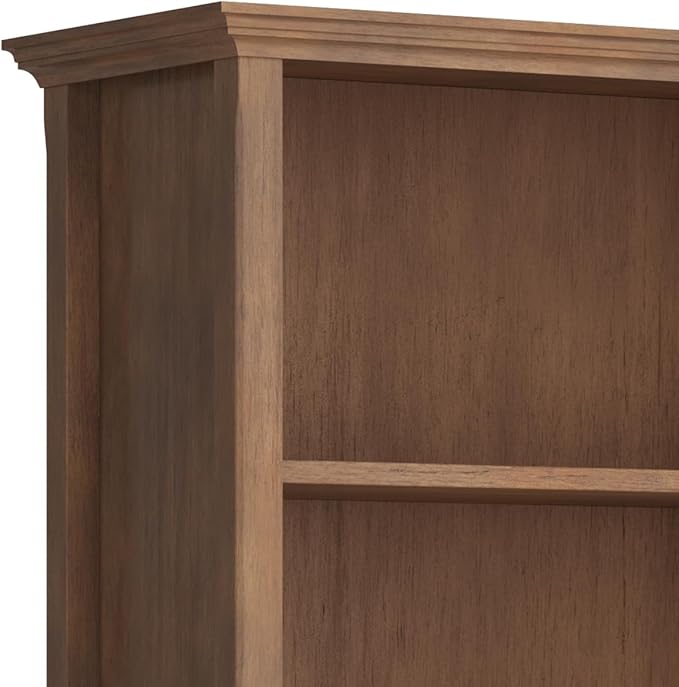 SIMPLIHOME Amherst Bookcase - 70 inch Tall 5-Shelf Solid Wood Bookshelf in Rustic Natural Aged Brown, Transitional Storage for Living Room, Study or Office with Adjustable Shelves and Tapered Legs
