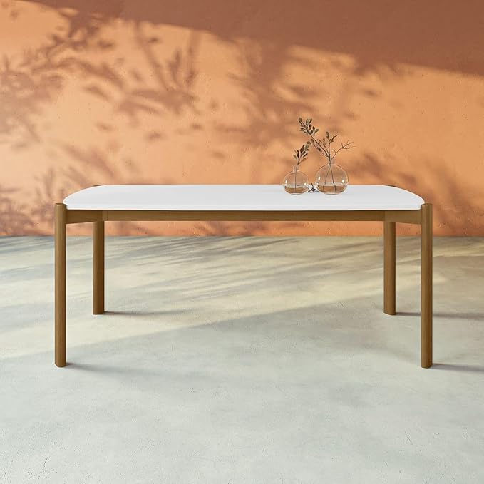 Manhattan Comfort Gales 70-Inch Mid Century Modern Dining Table for 6 Persons, Unique Minimalist Home Furniture with Solid Eucalyptus Wood Legs, Matte White