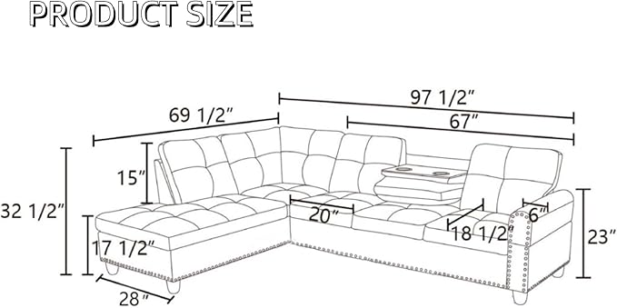 L-Shaped Sectional Sofa, Modern Sectional Couches Home Sofas for Living Room with Movable Chaise, Modular Living Room Sets Furniture for Apartment Bedroom & Office, Brown