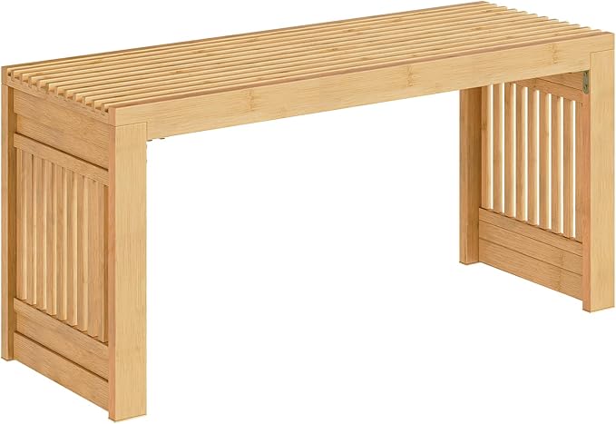 HOOBRO Dining Bench, 35 inch Bamboo Entryway Bench, Farmhouse Kitchen Table Bench, Outdoor Bench, Solid Bamboo Dining Room Benches for Kitchen, Living Room, Hallway, Bedroom, Natural YL16CD01