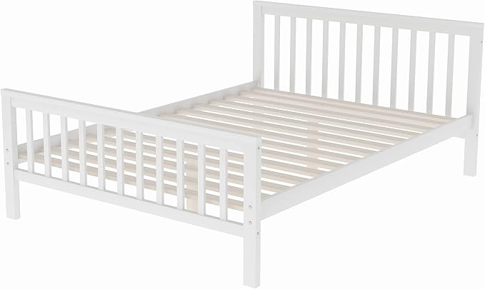Twin Over Full Wood Loft Bed with Staircase,High Guardrails and Ladder-Handrails,Ladder W/ 3 Storage Grids,Bedroom Furniture for Children,Teens,Adults,White