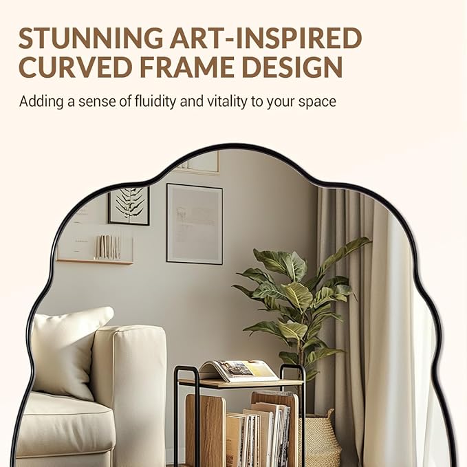 ANDY STAR Matte Black Scalloped Wall Mirror -24x36 Irregular Bathroom Vanity Mirror for Vanity, Living Room & Entryway, Anti Rust Stainless Steel Wall Mount Horizontal or Vertical