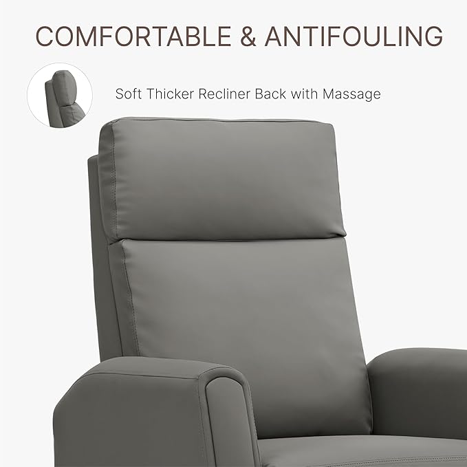 Recliner Chair for Adults PU Leather Push Back Armchair with 4 Colors Ambient Lighting Home Theater Seating with Massage & Heat Vibration Single Sofa for Living Room,Gray