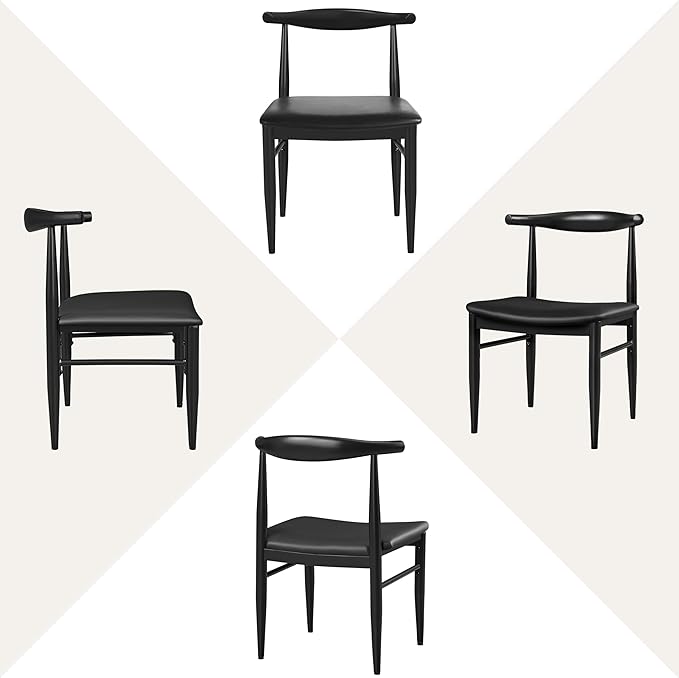 Yaheetech Dining Chairs Set of 6 Mid Century Modern Leather Dining Room Chairs with Armless Backrest & Metal Legs for Kitchen, Living Room, Black