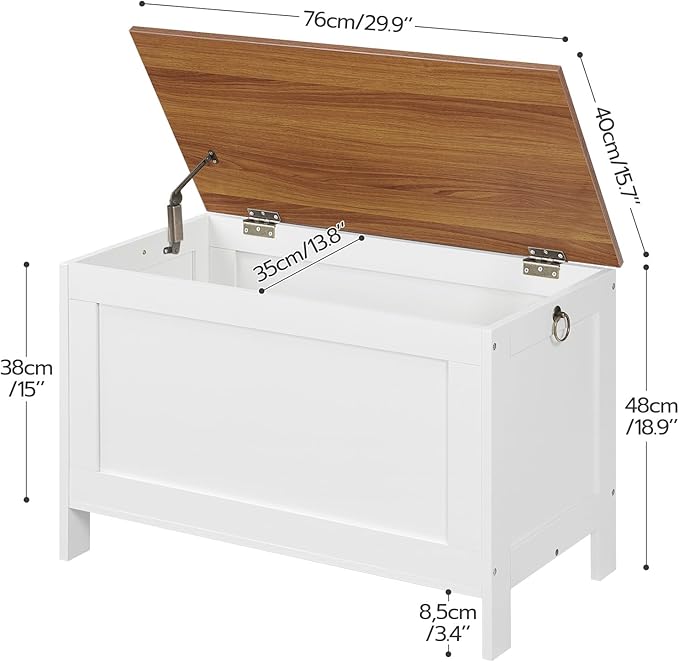 HOOBRO Toy Box, Retro Wooden Look Storage Chest with Safety Hinge, Entryway Storage Bench Supports 220 lb, 29.9 x 15.7 x 18.9 Inches Toy Chest Organizer, Easy Assembly (White and Walnut) WH75CW01G1