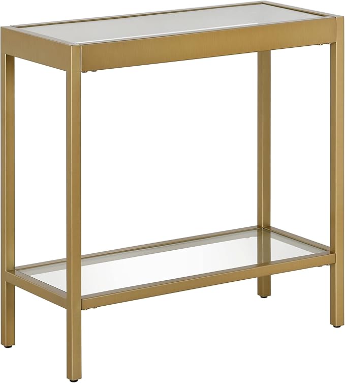 Henn&Hart 24" Wide Rectangular Rectangular Side Table in Brass, Table for Living Room, Bedroom