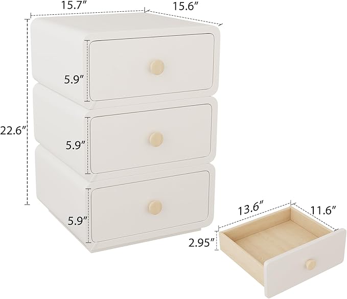 White Night Stand, Narrow Nightstand with Drawers, Modern Nightstand for Bedroom, Dorm and Living Room.