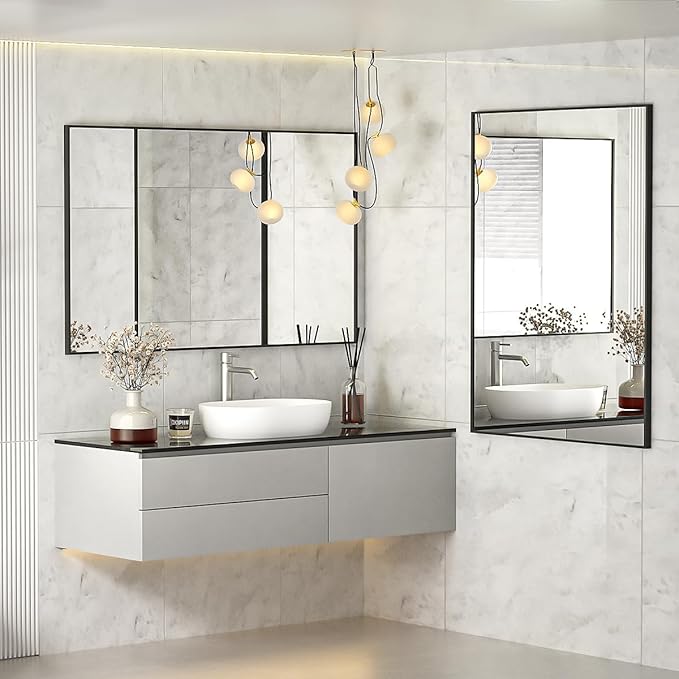 Koonmi Black Mirrors for Wall, 30x40 Inch Bathroom Mirror, Rectangular Wall Mirror for Living Room Bedroom Bathroom, Hangs Horizontally or Vertically