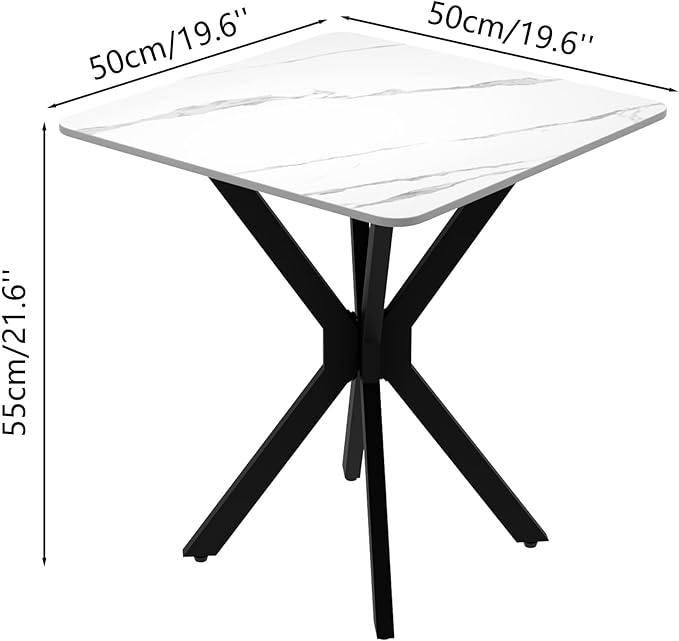 Square Side Table Set of 2, Modern Stylish End Table with Faux Marble Top and Black Metal Legs,Durable Sofa Side Table for Living Room Bedroom